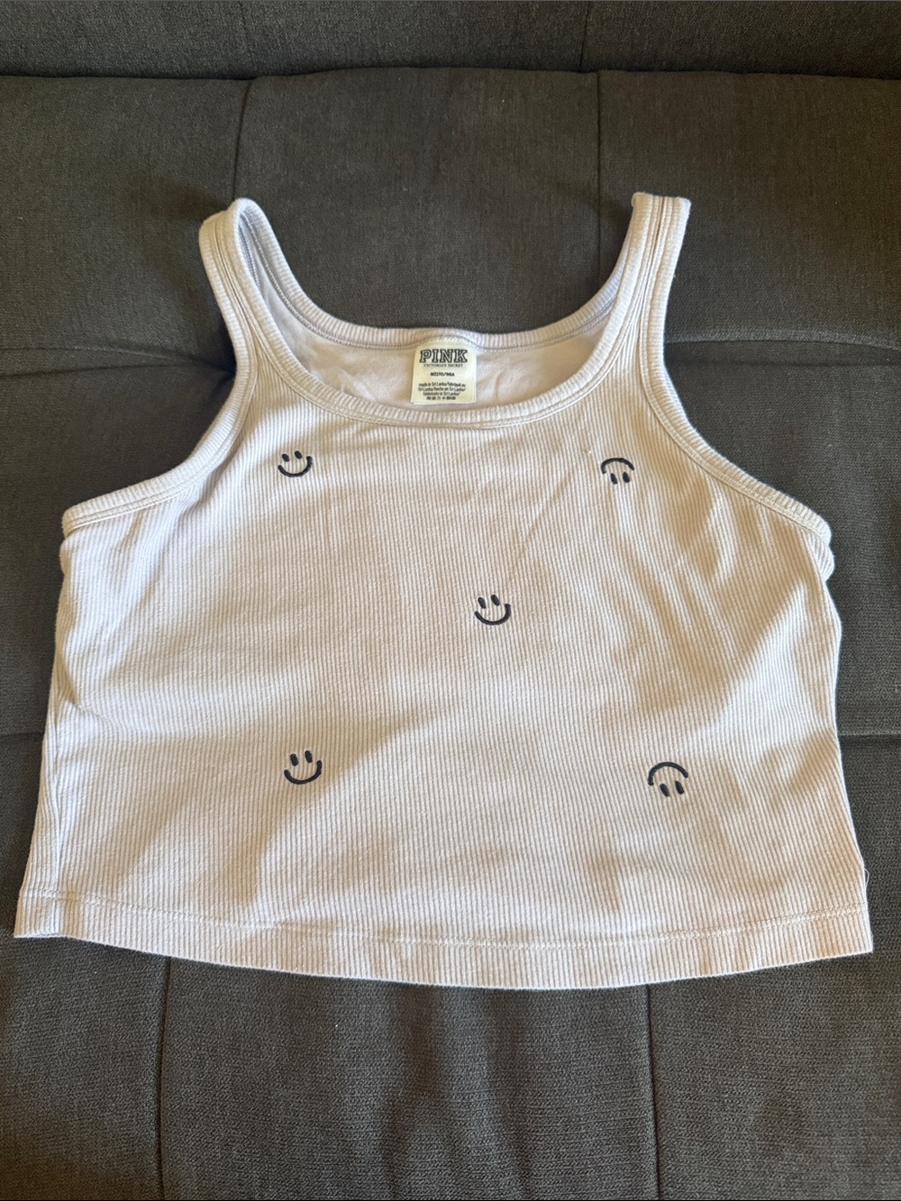 PINK Victoria's Secret White Ribbed Smile Tank Top